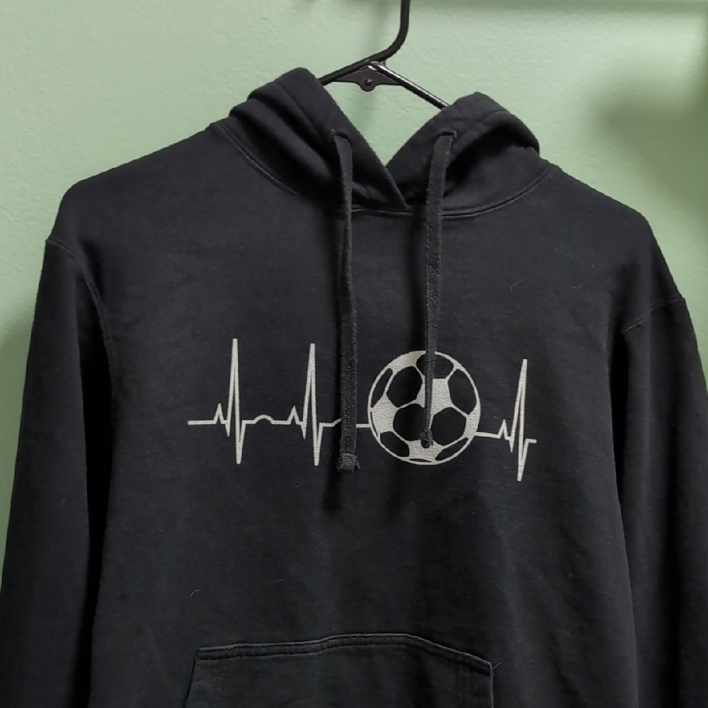 Black Hoodie with Soccer Heartbeat Design